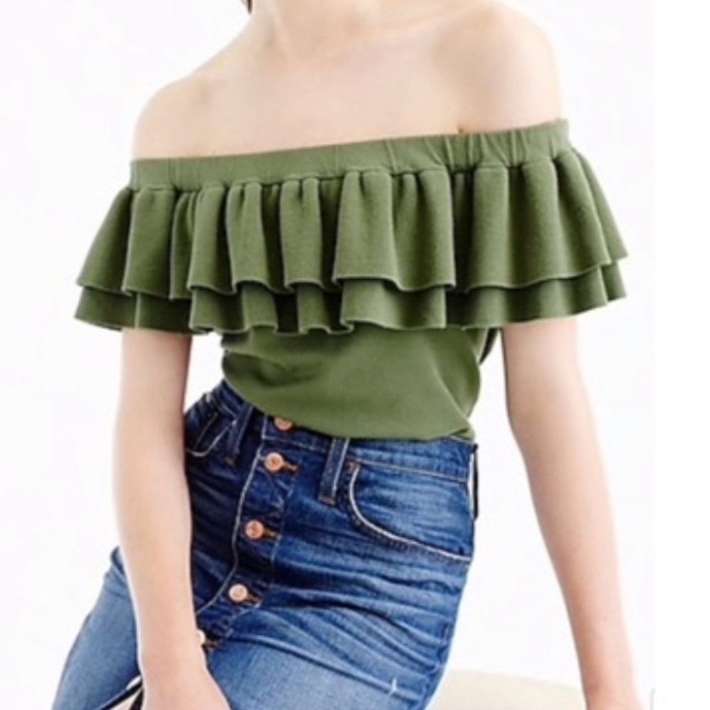 JCrew off the shoulder sweater olive green